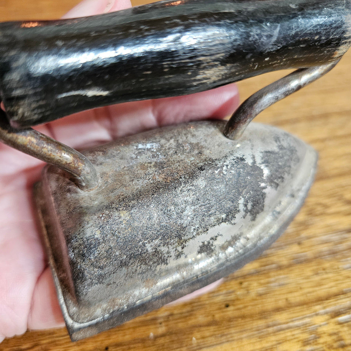 Miniature Metal Sad Iron with Wood Handle