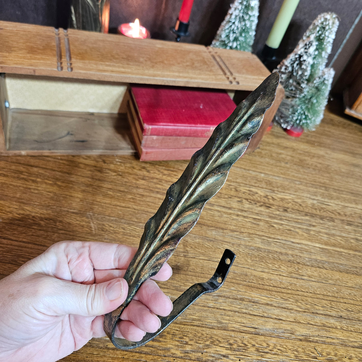 Pair Vintage Cast Metal Leaf Curtain Tiebacks Holdbacks