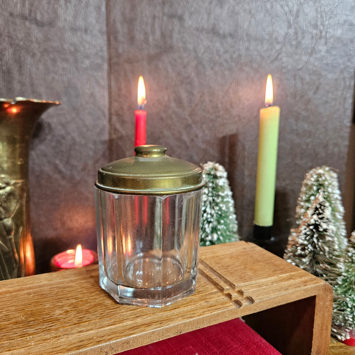 Faceted Glass Storage Jar with Metal Lid