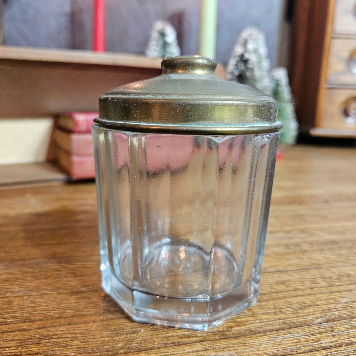 Faceted Glass Storage Jar with Metal Lid