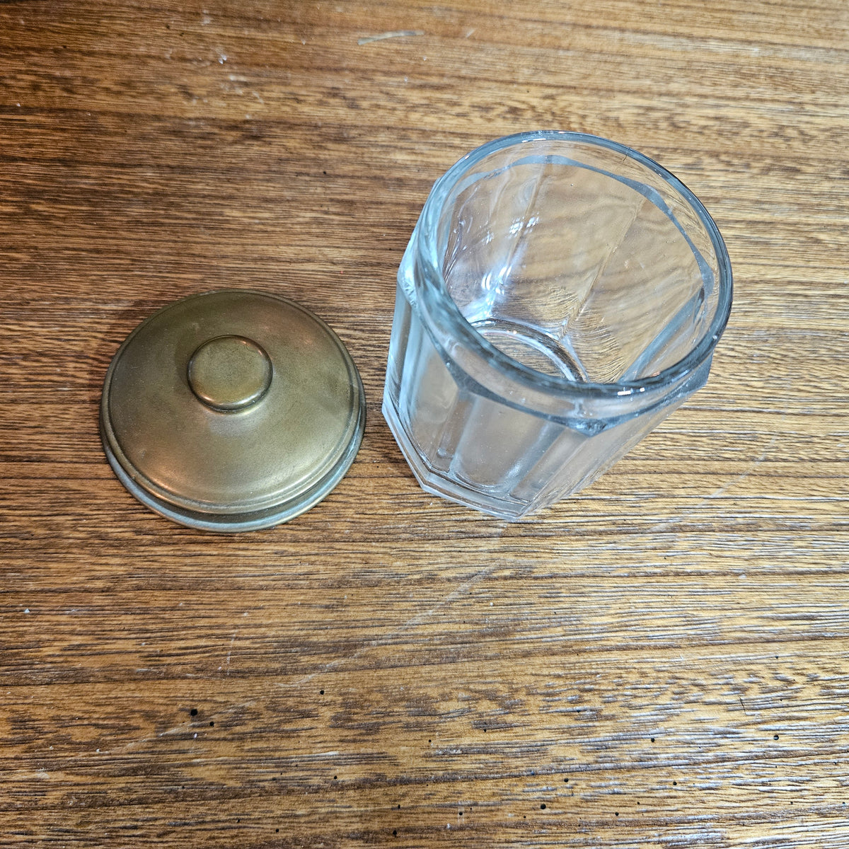 Faceted Glass Storage Jar with Metal Lid