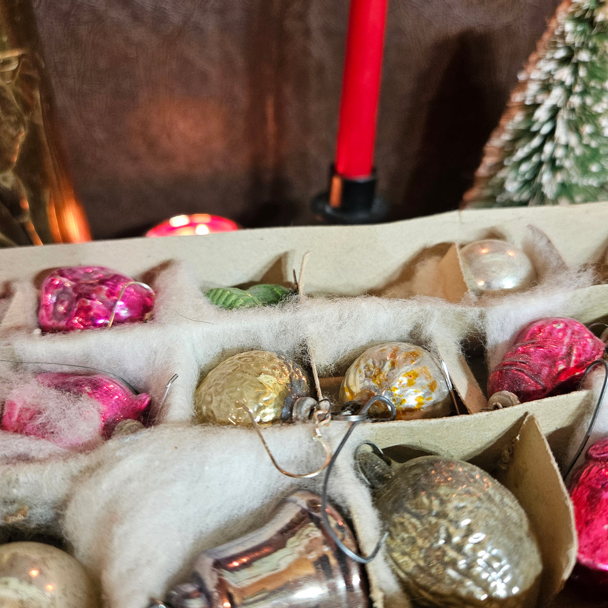 Miniature Mercury Glass Christmas Ornaments Lot Approx 24