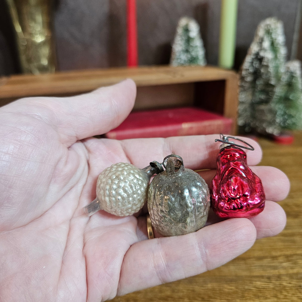 Miniature Mercury Glass Christmas Ornaments Lot Approx 24