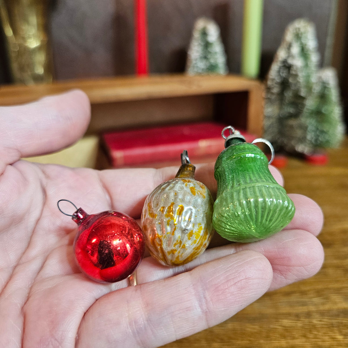 Miniature Mercury Glass Christmas Ornaments Lot Approx 24