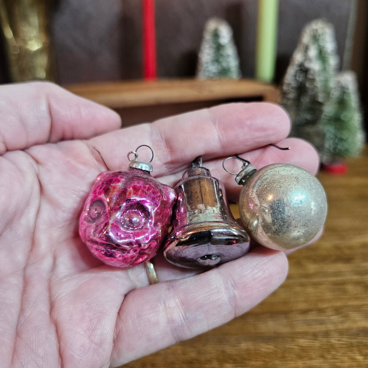 Miniature Mercury Glass Christmas Ornaments Lot Approx 24