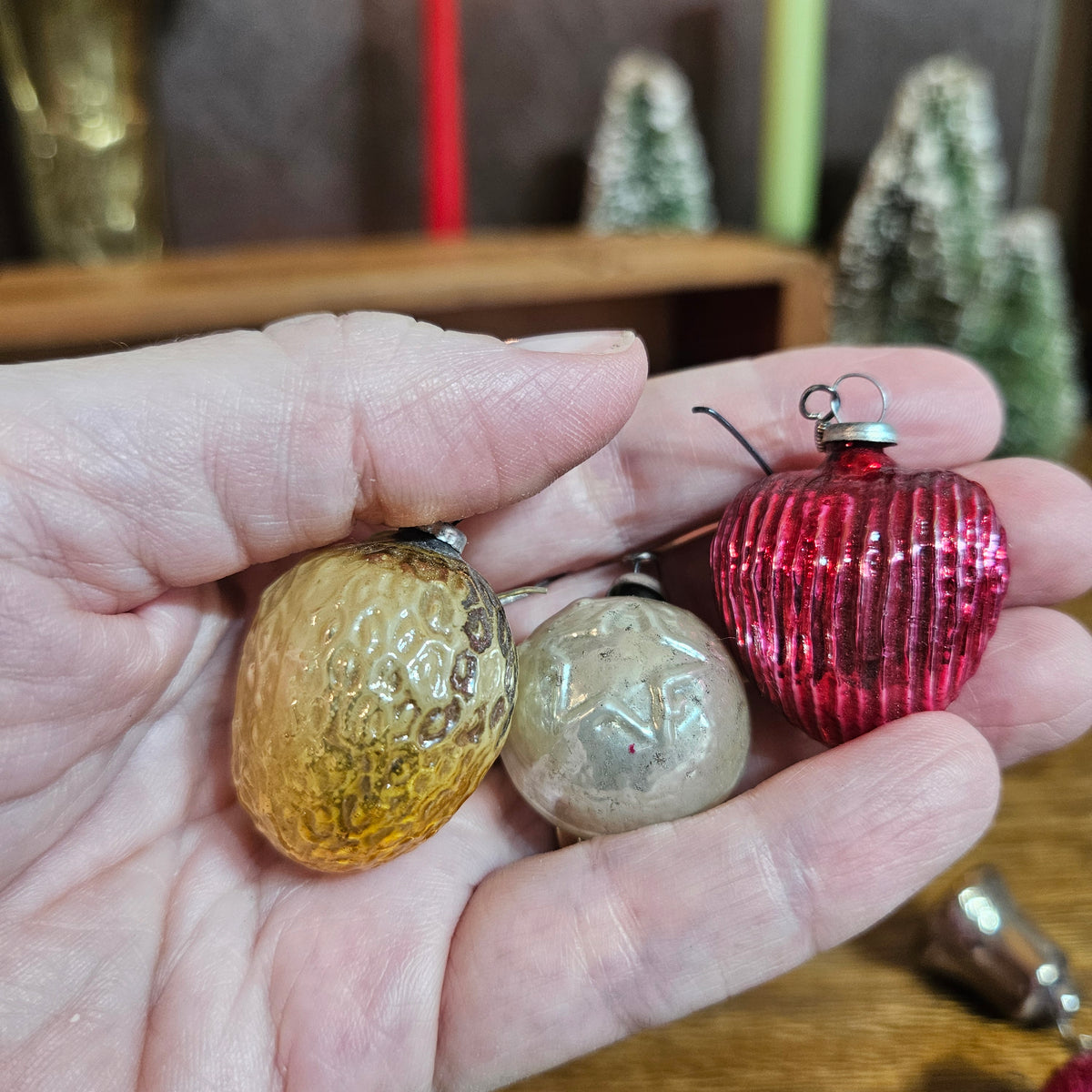 Miniature Mercury Glass Christmas Ornaments Lot Approx 24