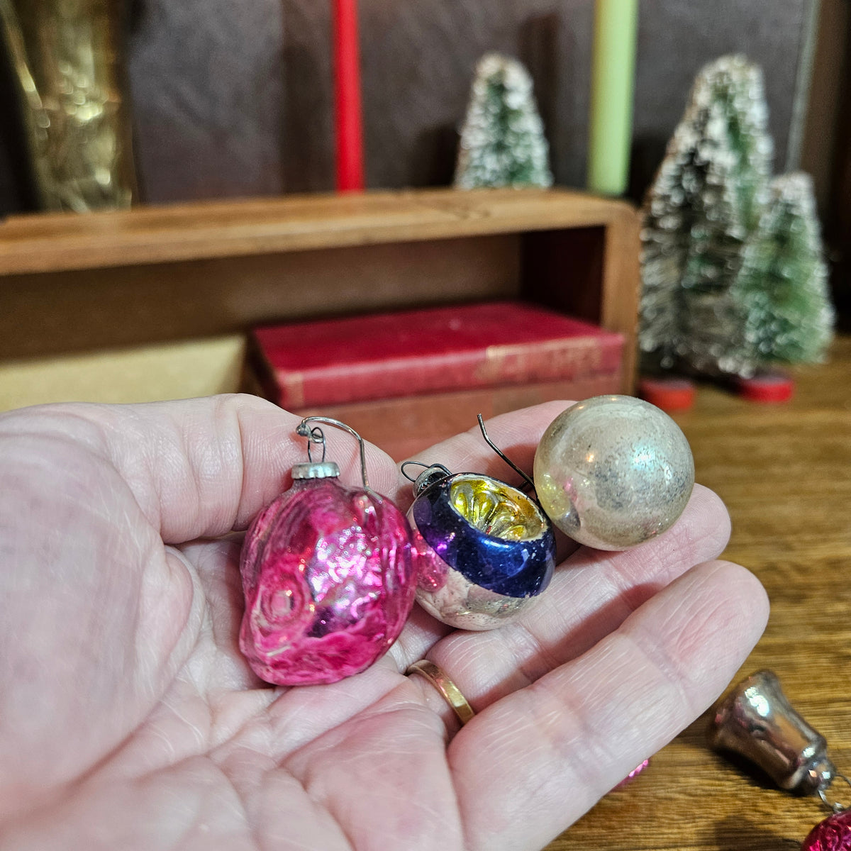 Miniature Mercury Glass Christmas Ornaments Lot Approx 24