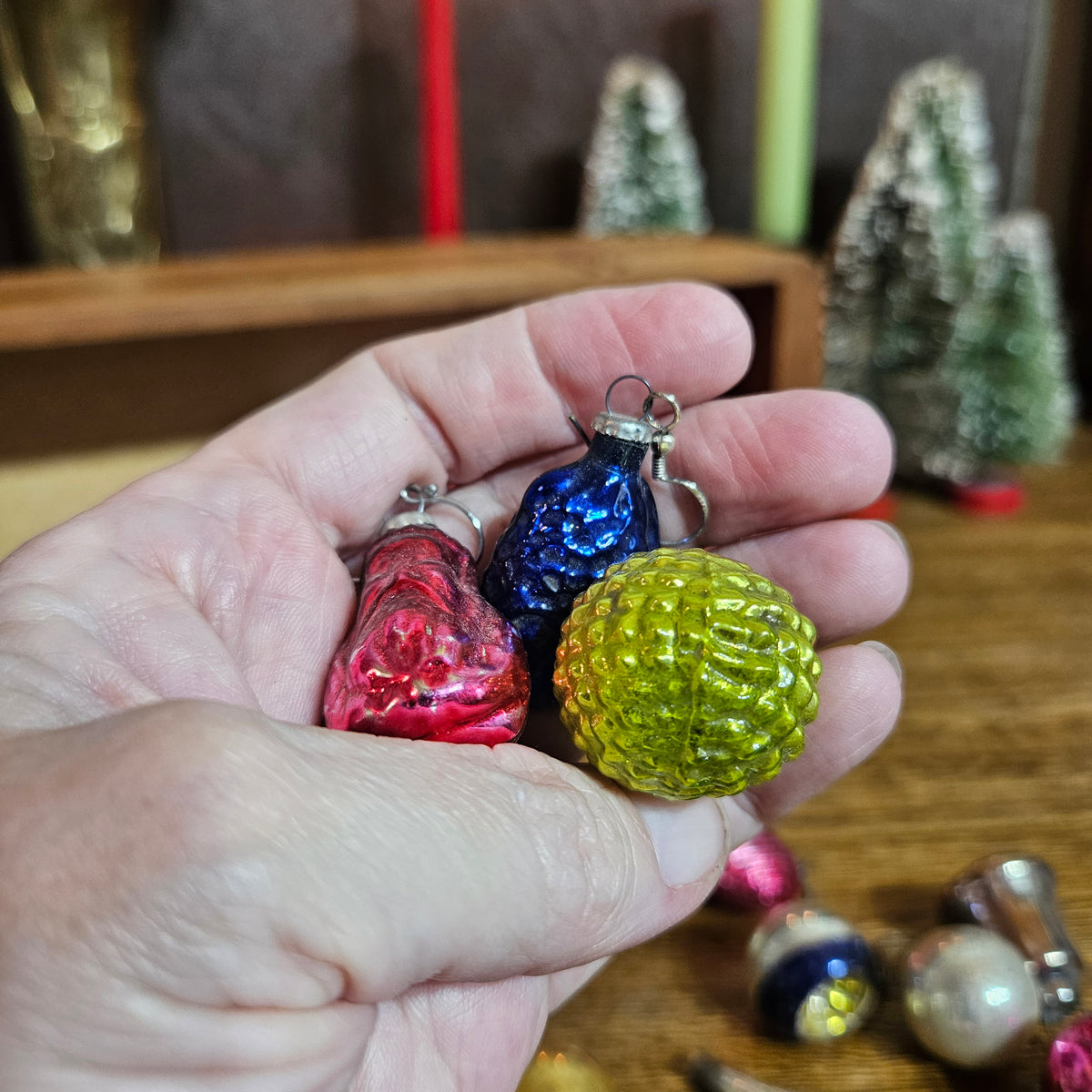 Miniature Mercury Glass Christmas Ornaments Lot Approx 24