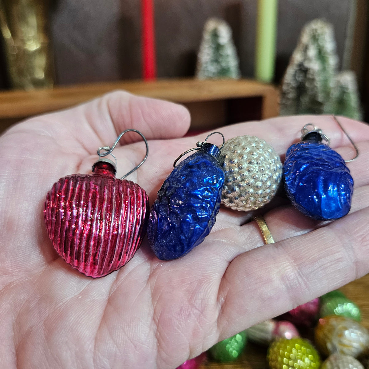 Miniature Mercury Glass Christmas Ornaments Lot Approx 24