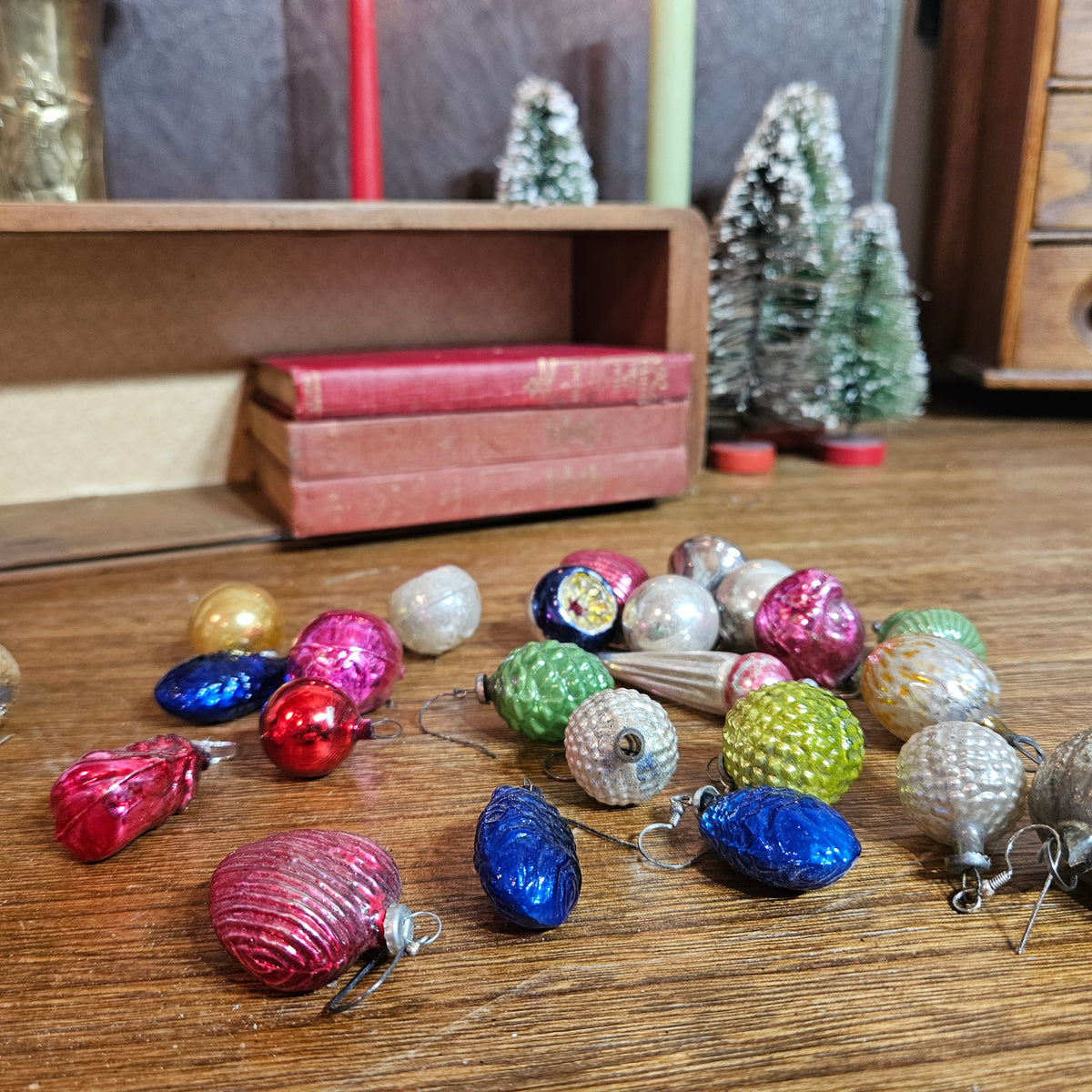 Miniature Mercury Glass Christmas Ornaments Lot Approx 24