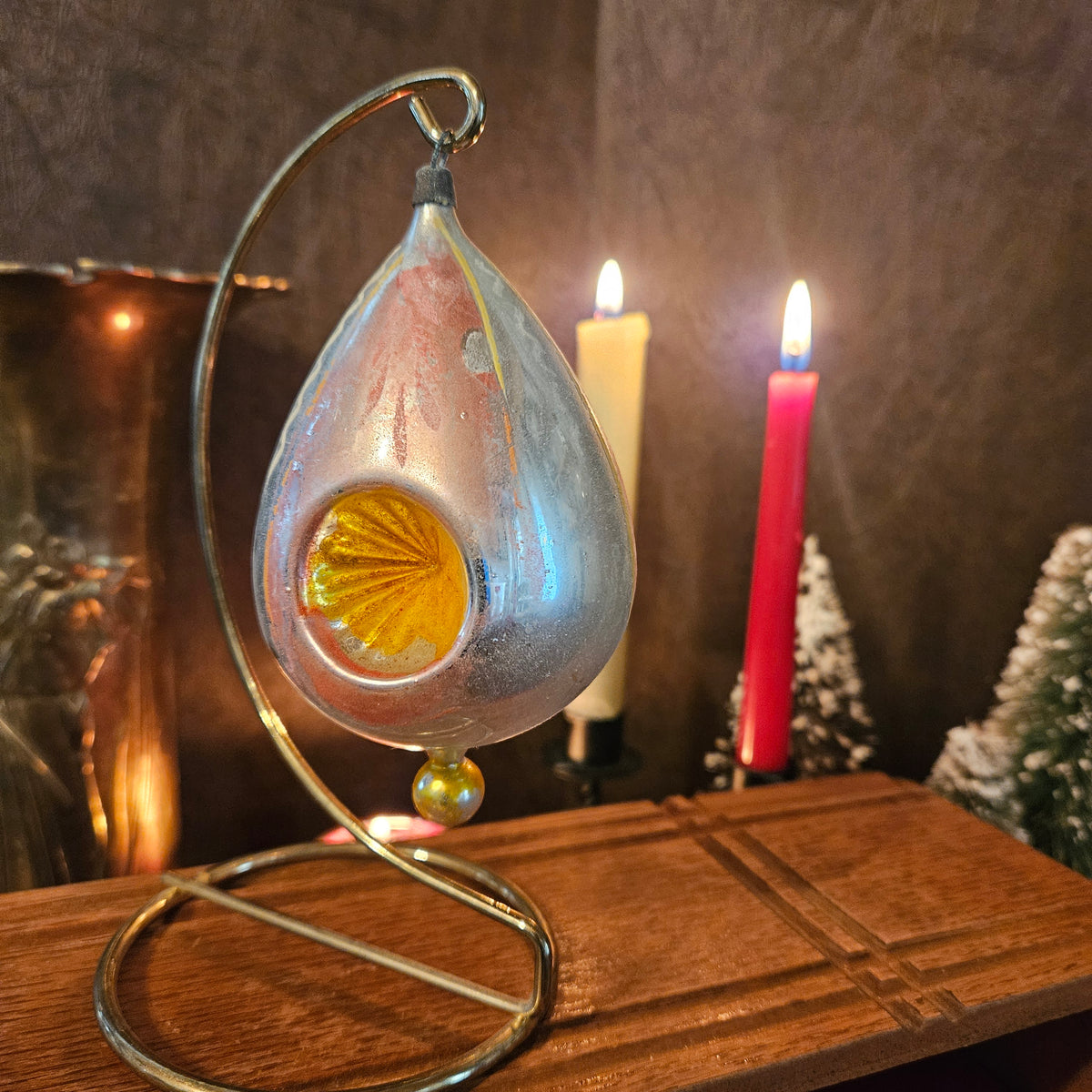 Set of 3 Vintage Reflector Glass Christmas Ornaments