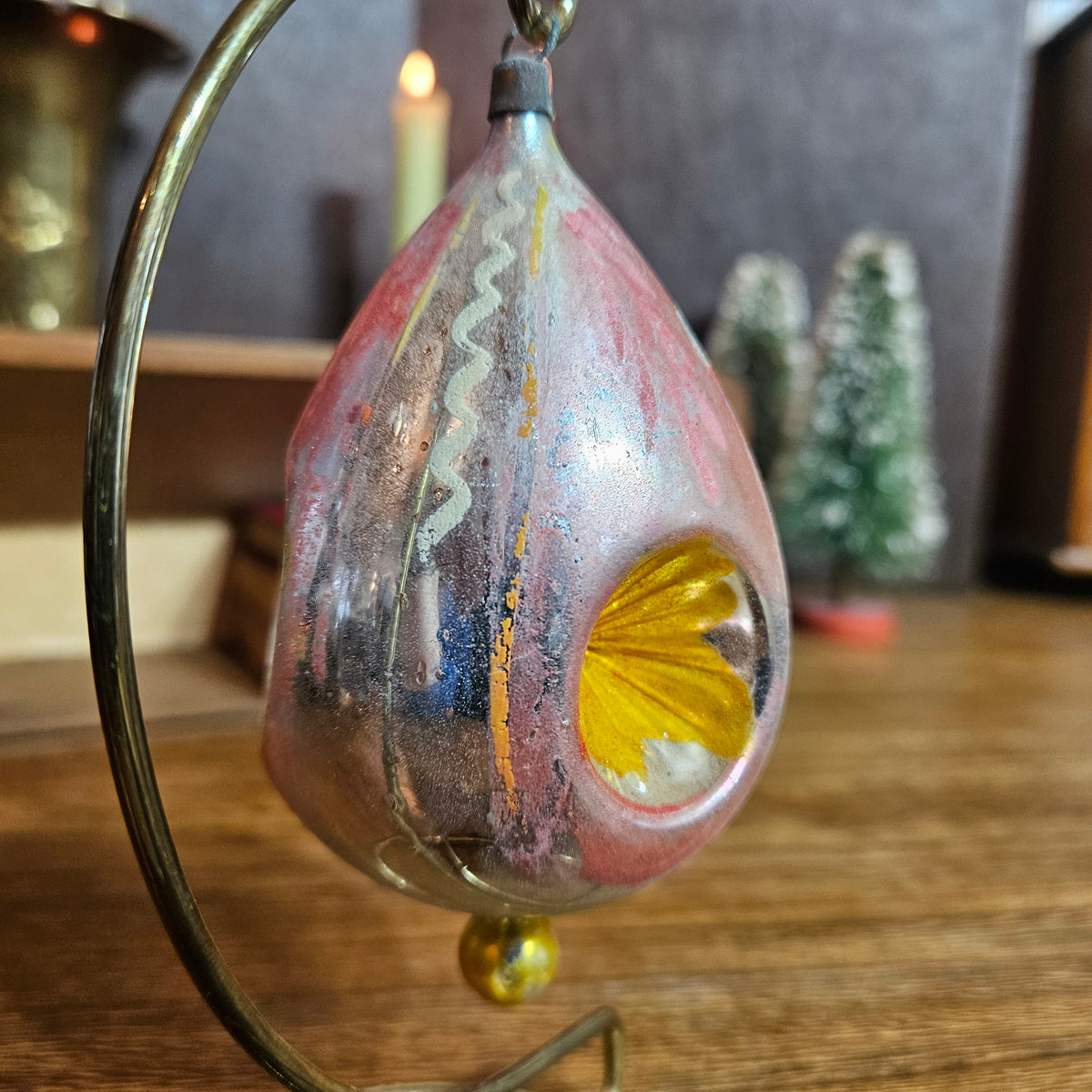 Set of 3 Vintage Reflector Glass Christmas Ornaments