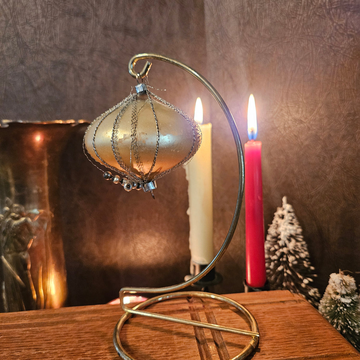Vintage Gold Onion Glass Ornament with Wire Trim