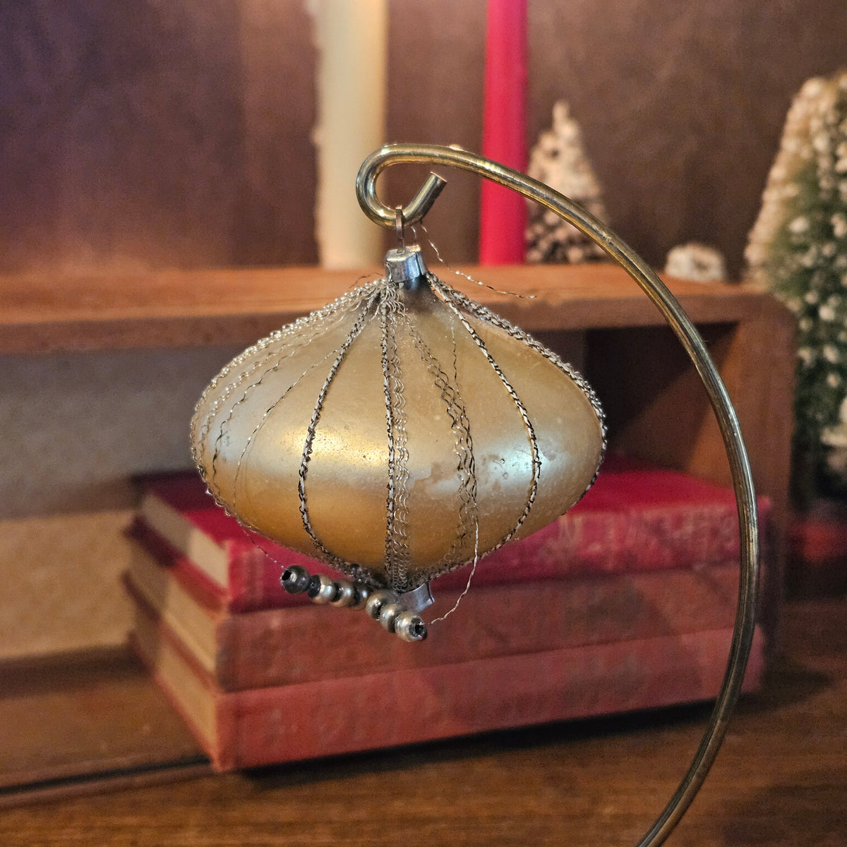 Vintage Gold Onion Glass Ornament with Wire Trim