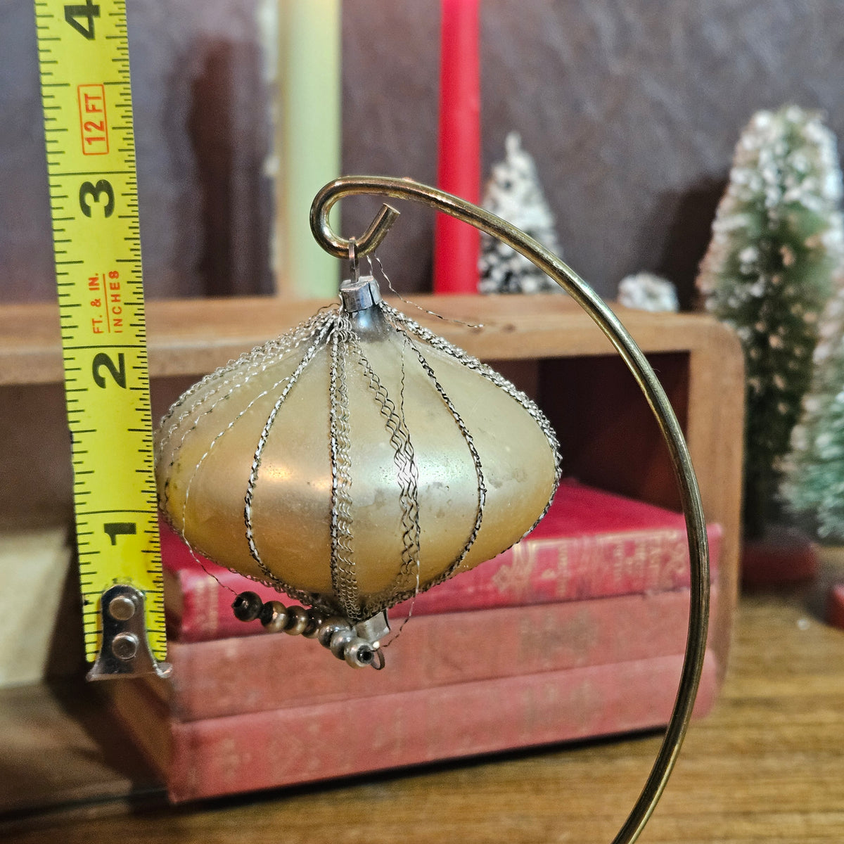 Vintage Gold Onion Glass Ornament with Wire Trim