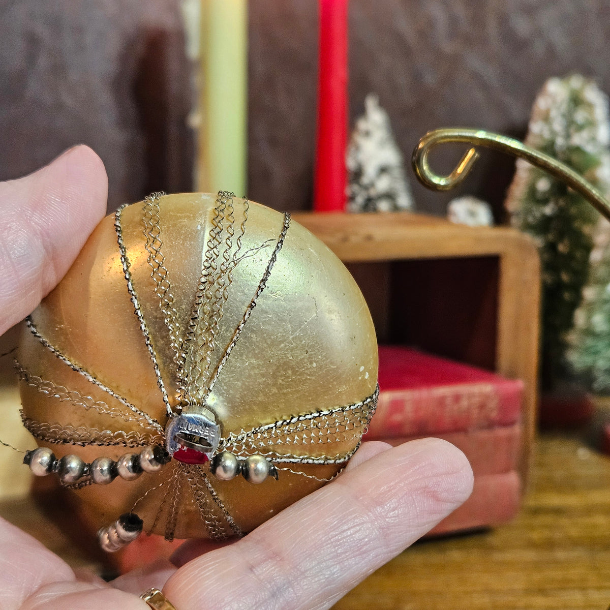 Vintage Gold Onion Glass Ornament with Wire Trim