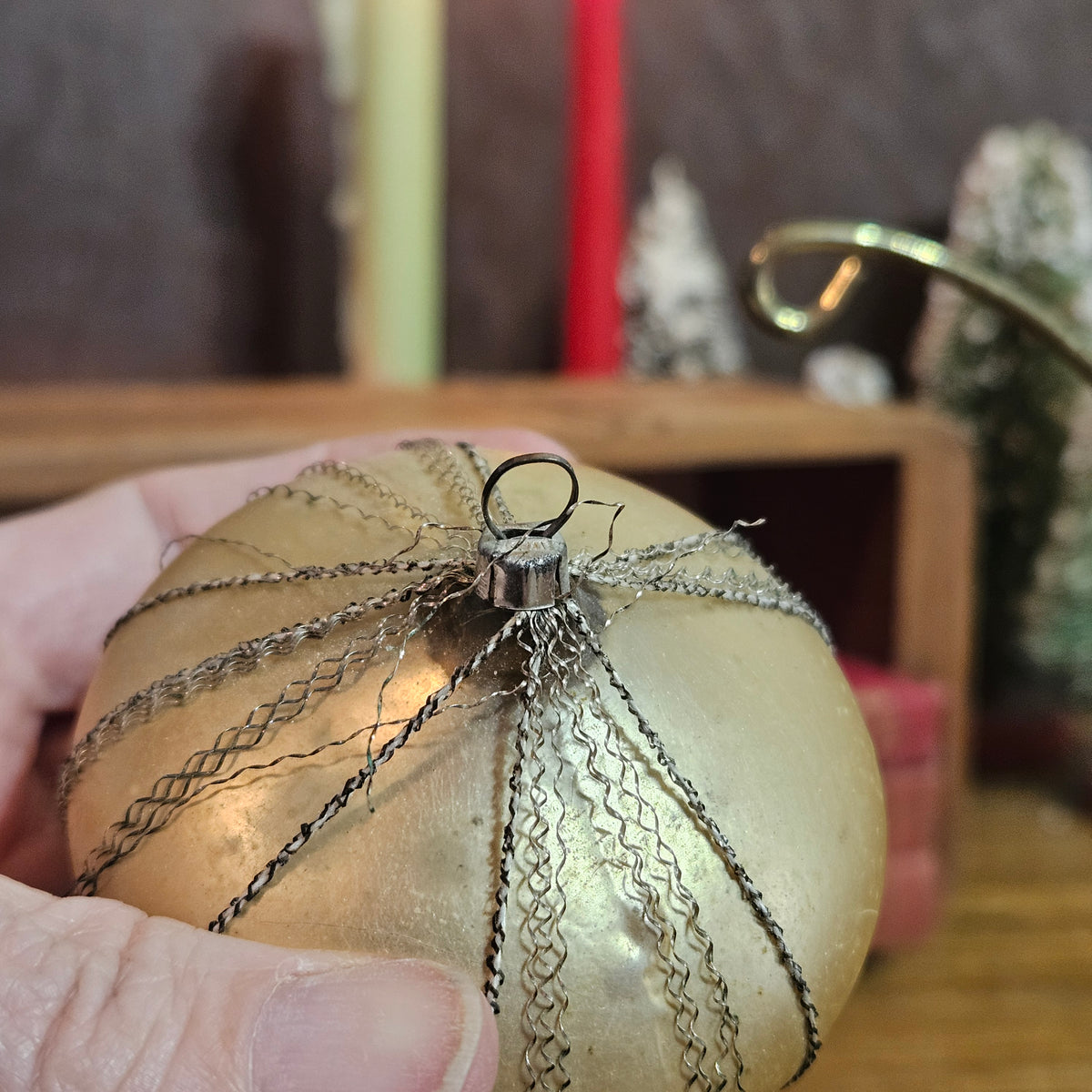 Vintage Gold Onion Glass Ornament with Wire Trim