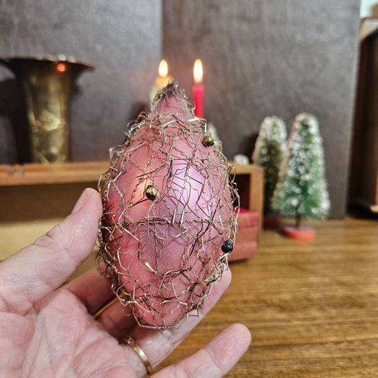 Vintage Pink Glass Wire-Wrapped Beaded Christmas Ornament