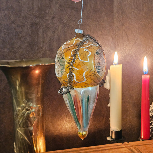 Vintage Glass Hot Air Balloon Ornament with Wire Trim