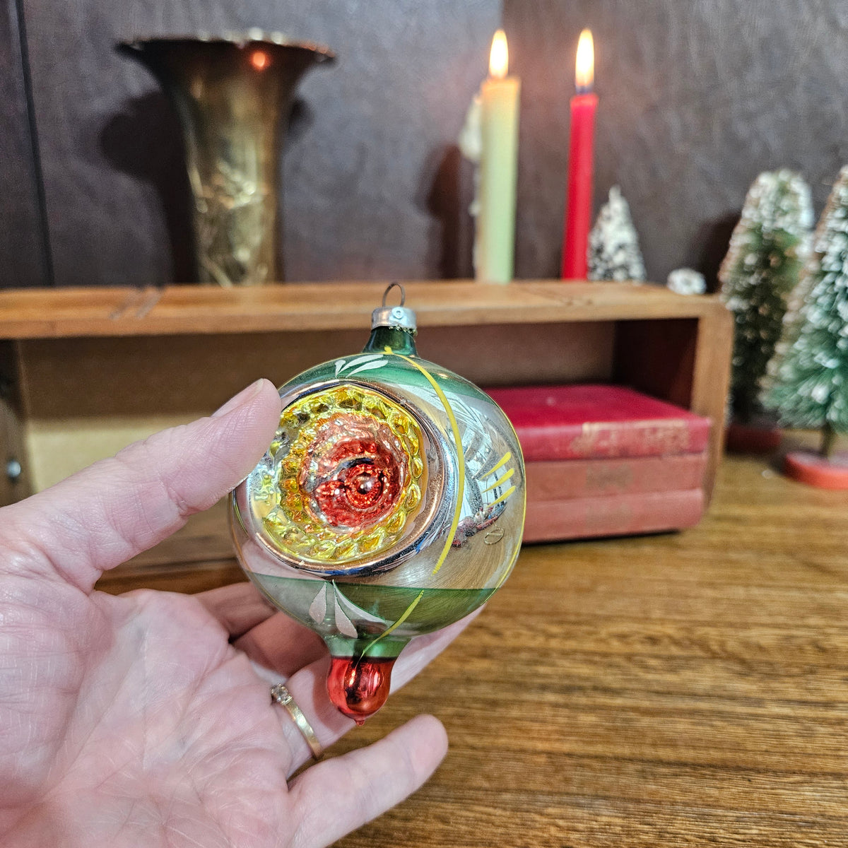 Set of 3 Vintage Reflector Glass Christmas Ornaments