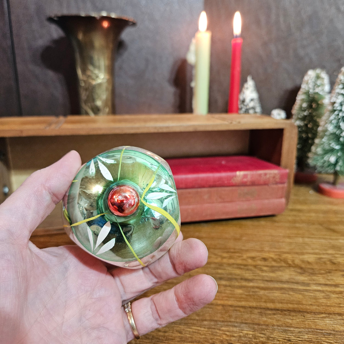 Set of 3 Vintage Reflector Glass Christmas Ornaments
