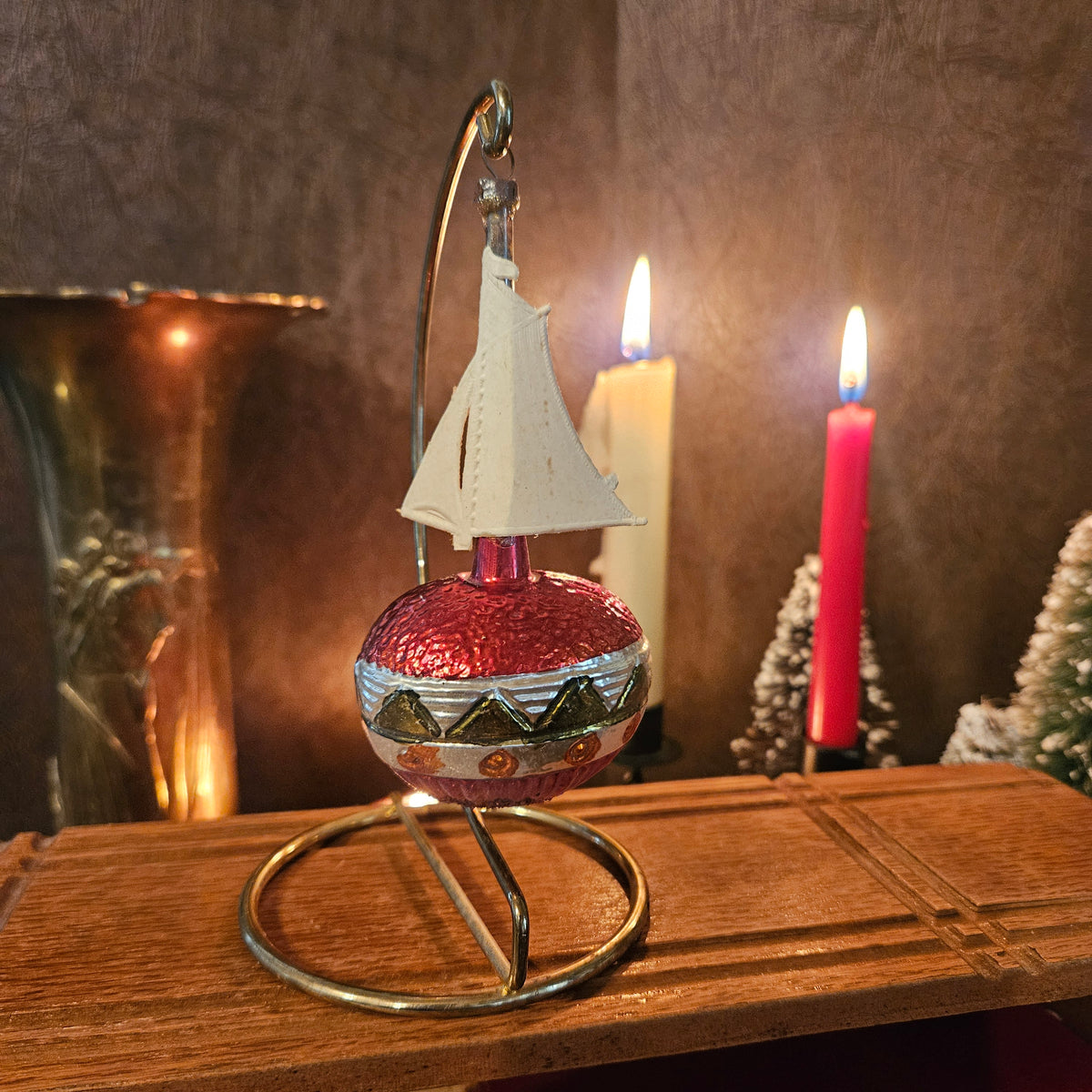 Set of 3 Vintage Geometric Glass Christmas Ornaments