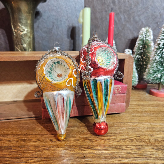 Glass Reflector Christmas Ornaments - Set of 2