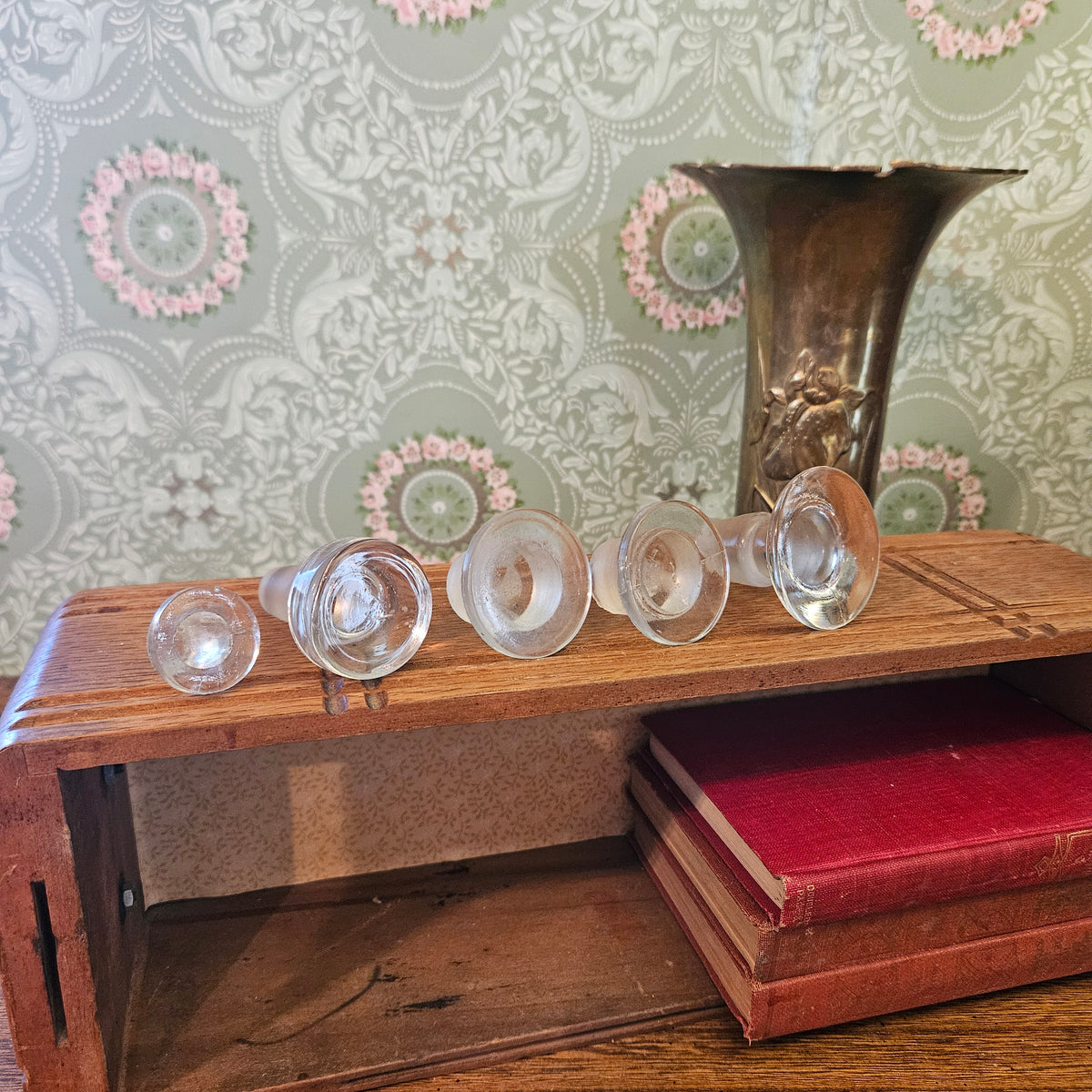 Lot of 5 Vintage Clear Glass Bottle and Decanter Stoppers