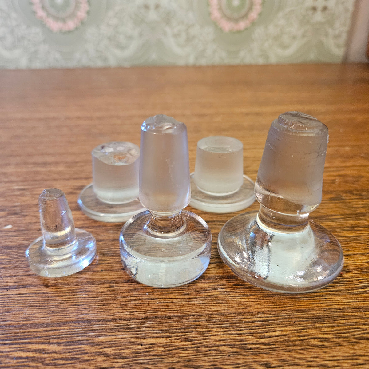 Lot of 5 Vintage Clear Glass Bottle and Decanter Stoppers