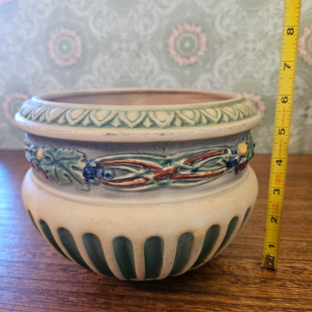 Art Pottery Jardiniere Planter Berry Vine Relief