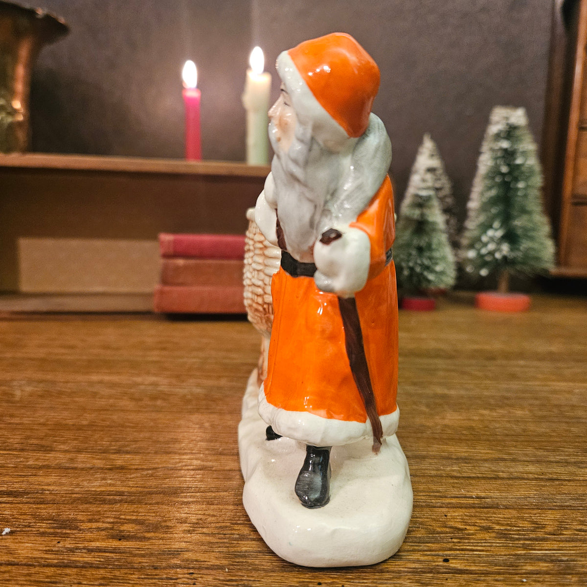 Vintage Ceramic Santa Sleigh Basket Planter