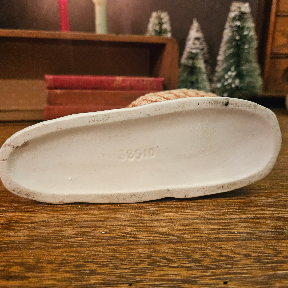 Vintage Ceramic Santa Sleigh Basket Planter
