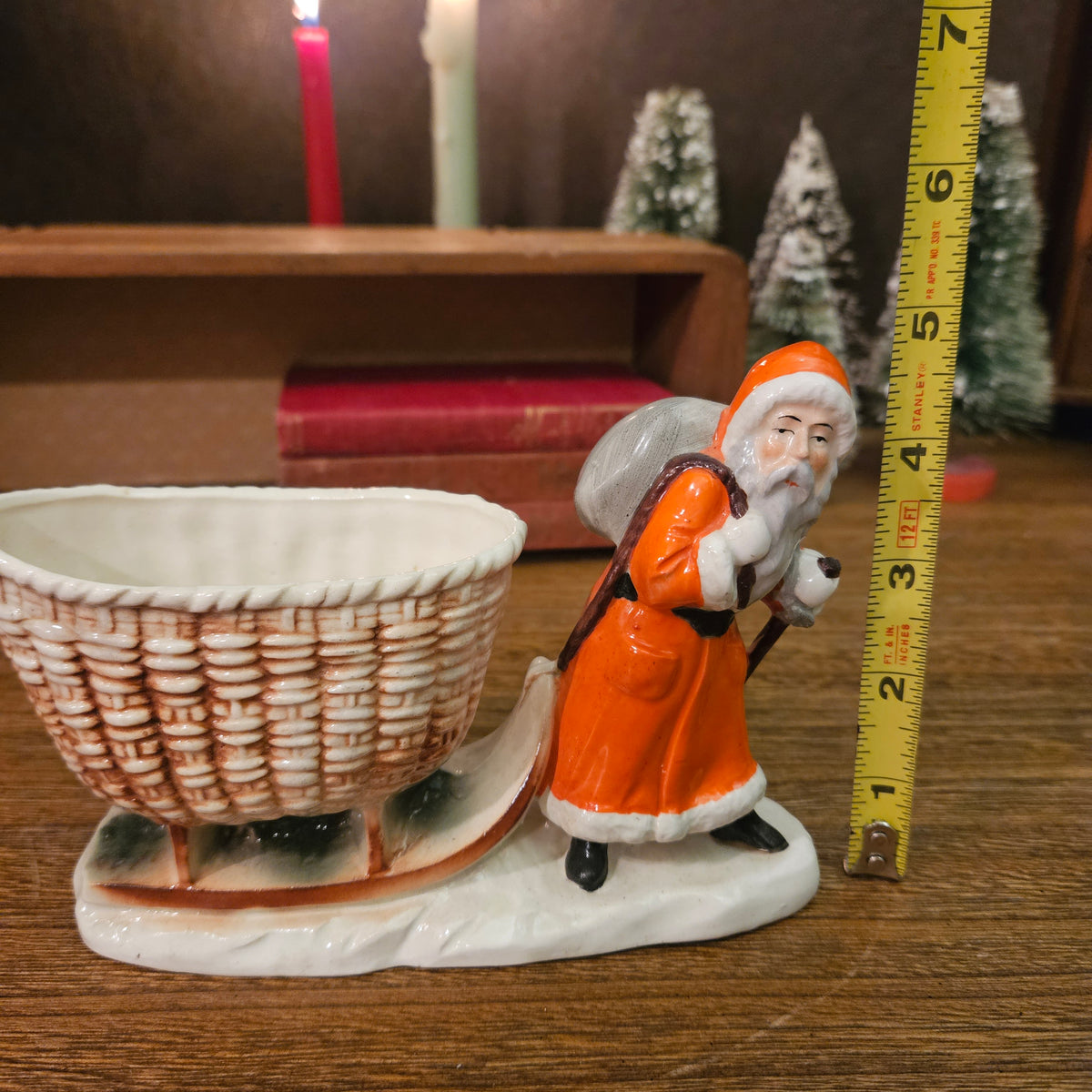 Vintage Ceramic Santa Sleigh Basket Planter