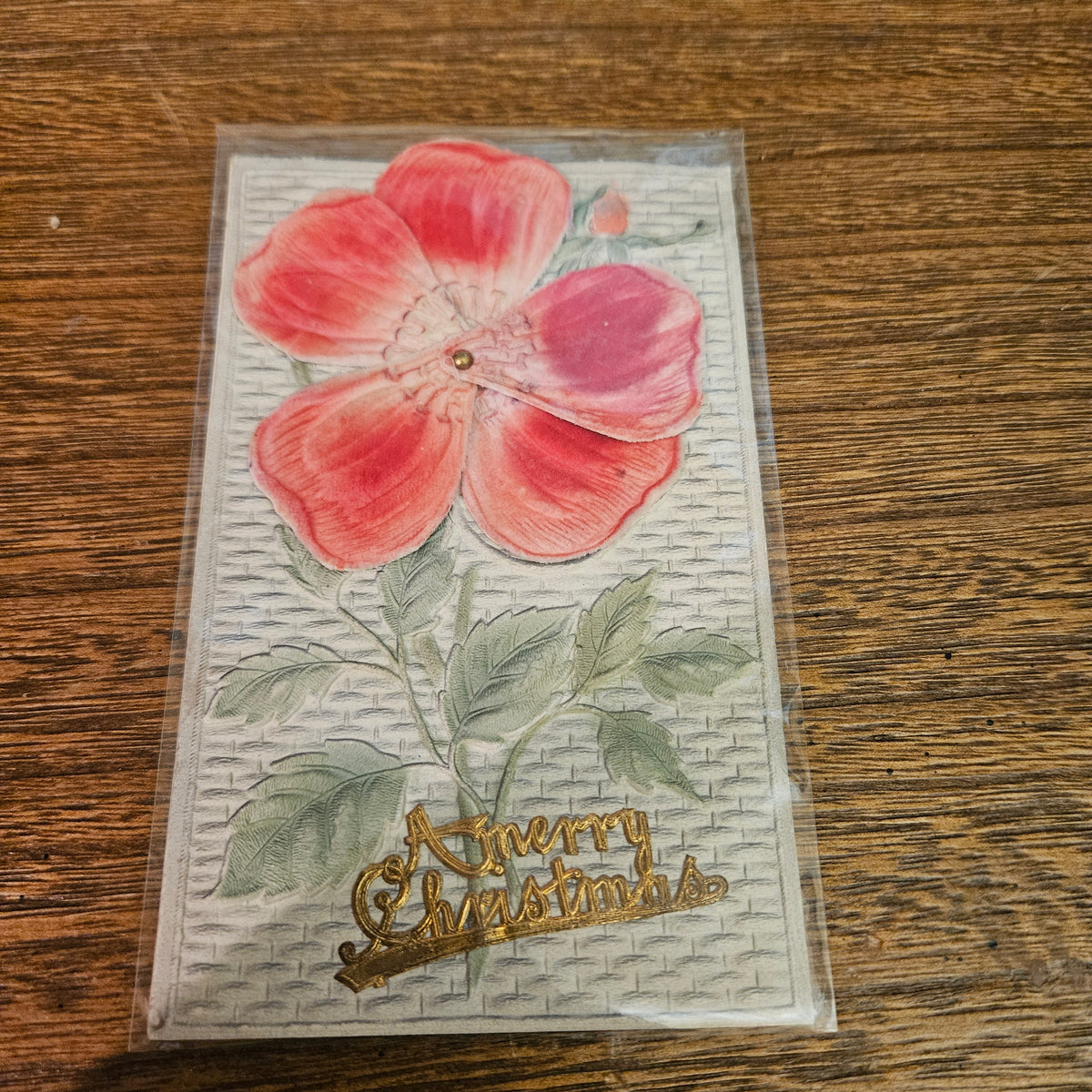 Antique Floral Christmas Postcards, Velvet Flower, Set of 3
