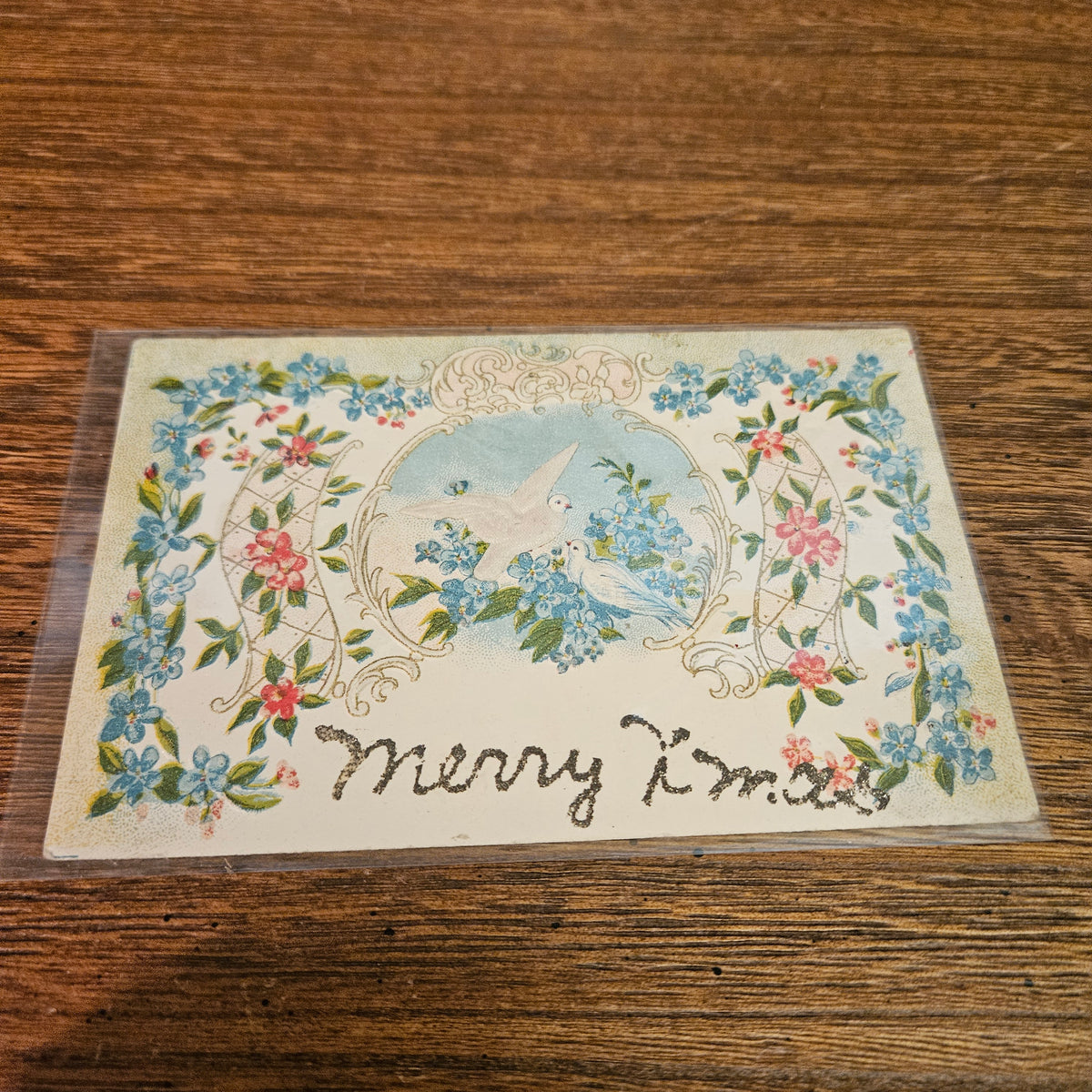 Antique Floral Christmas Postcards, Velvet Flower, Set of 3