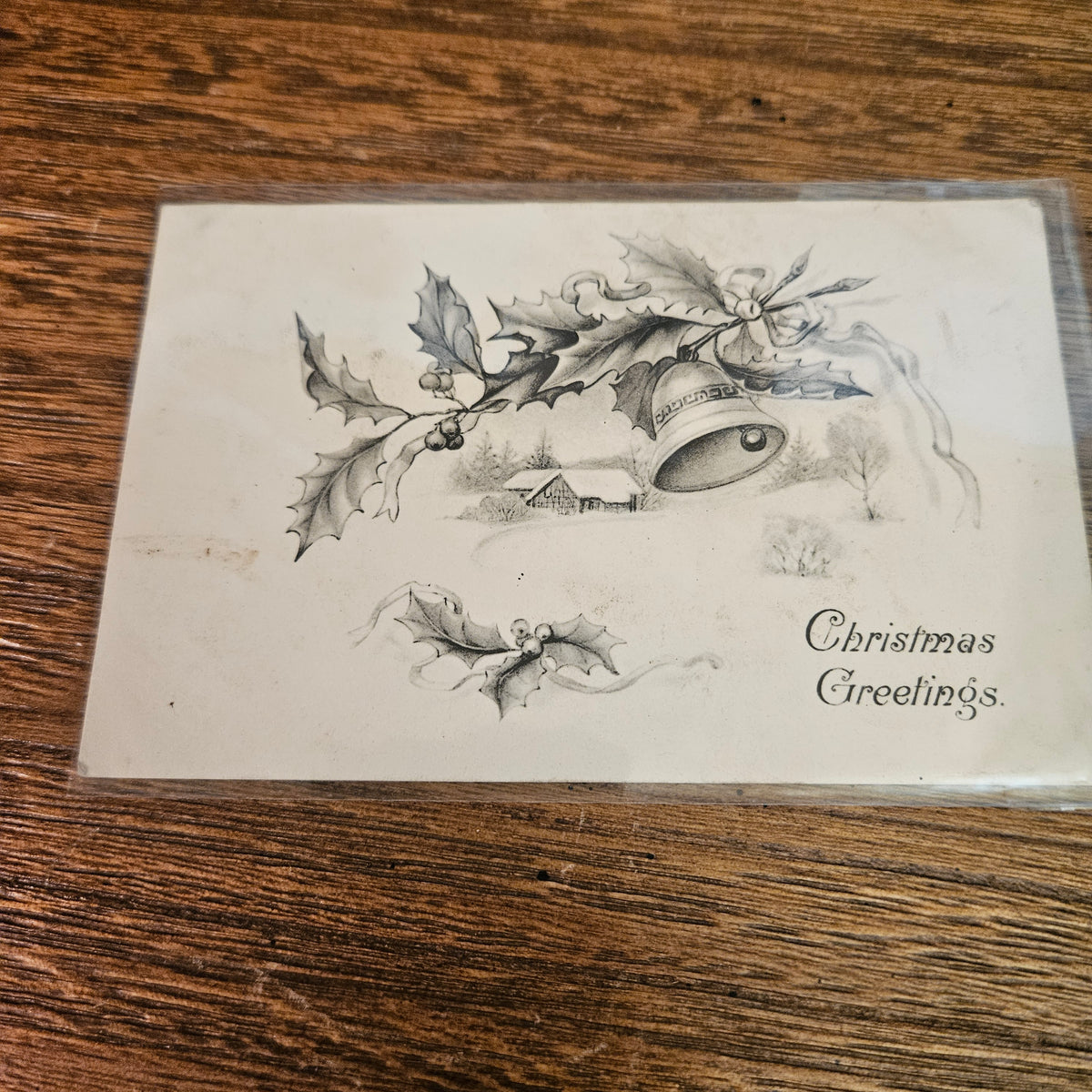 Antique Christmas Postcards with Holly & Winter Scenes, Set of 5