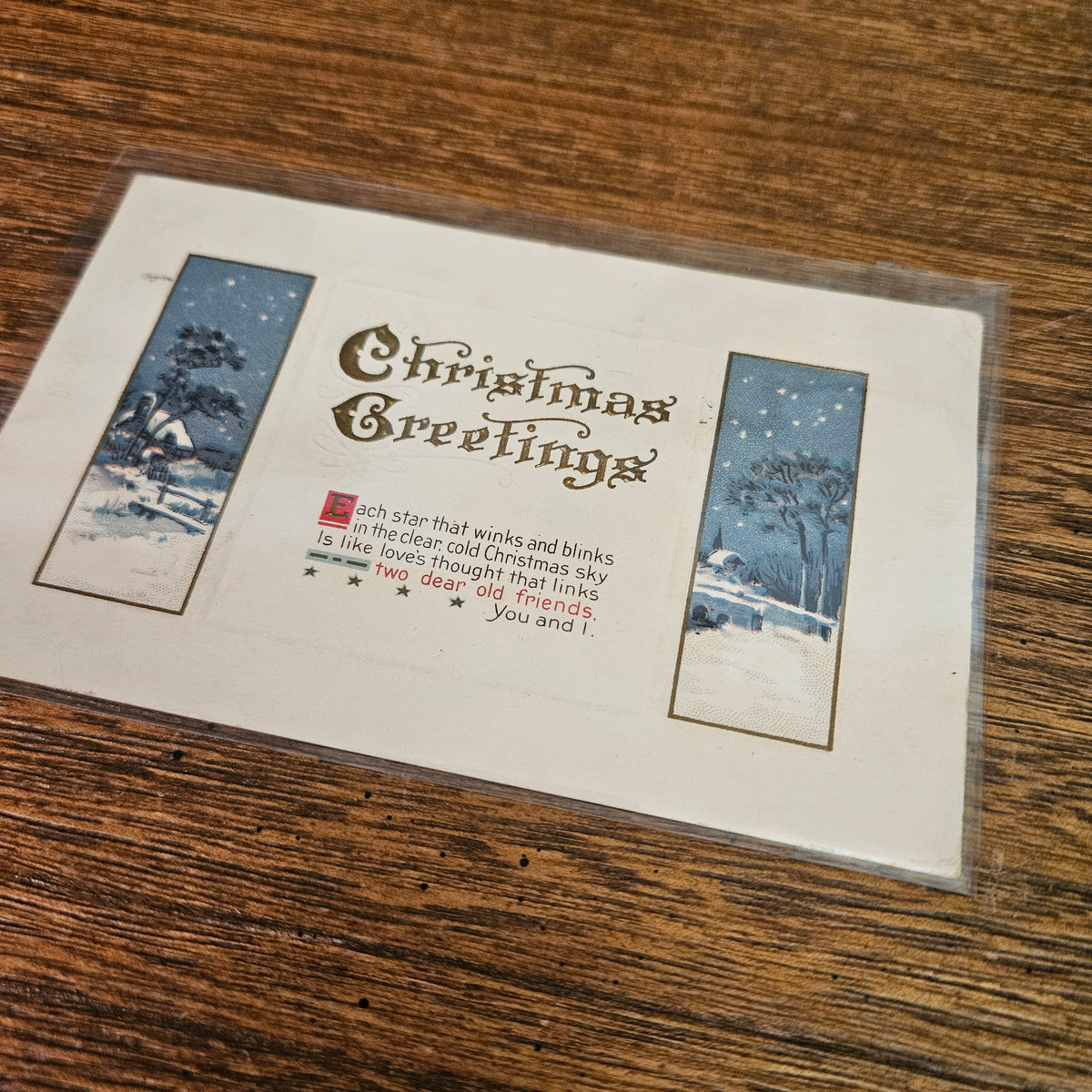 Antique Winter Christmas Postcards, Snowy Scenes, Set of 4