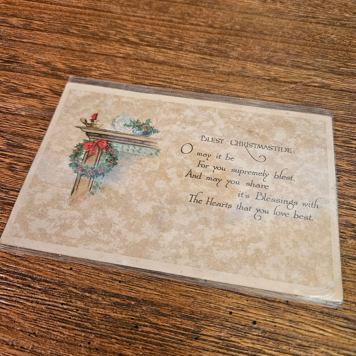 Antique Christmas Postcards with Holly & Winter Scenes, Set of 5