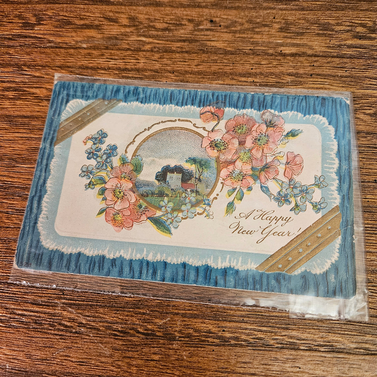 Antique Illustrated New Year Postcards, Children & Flowers, Set of 2