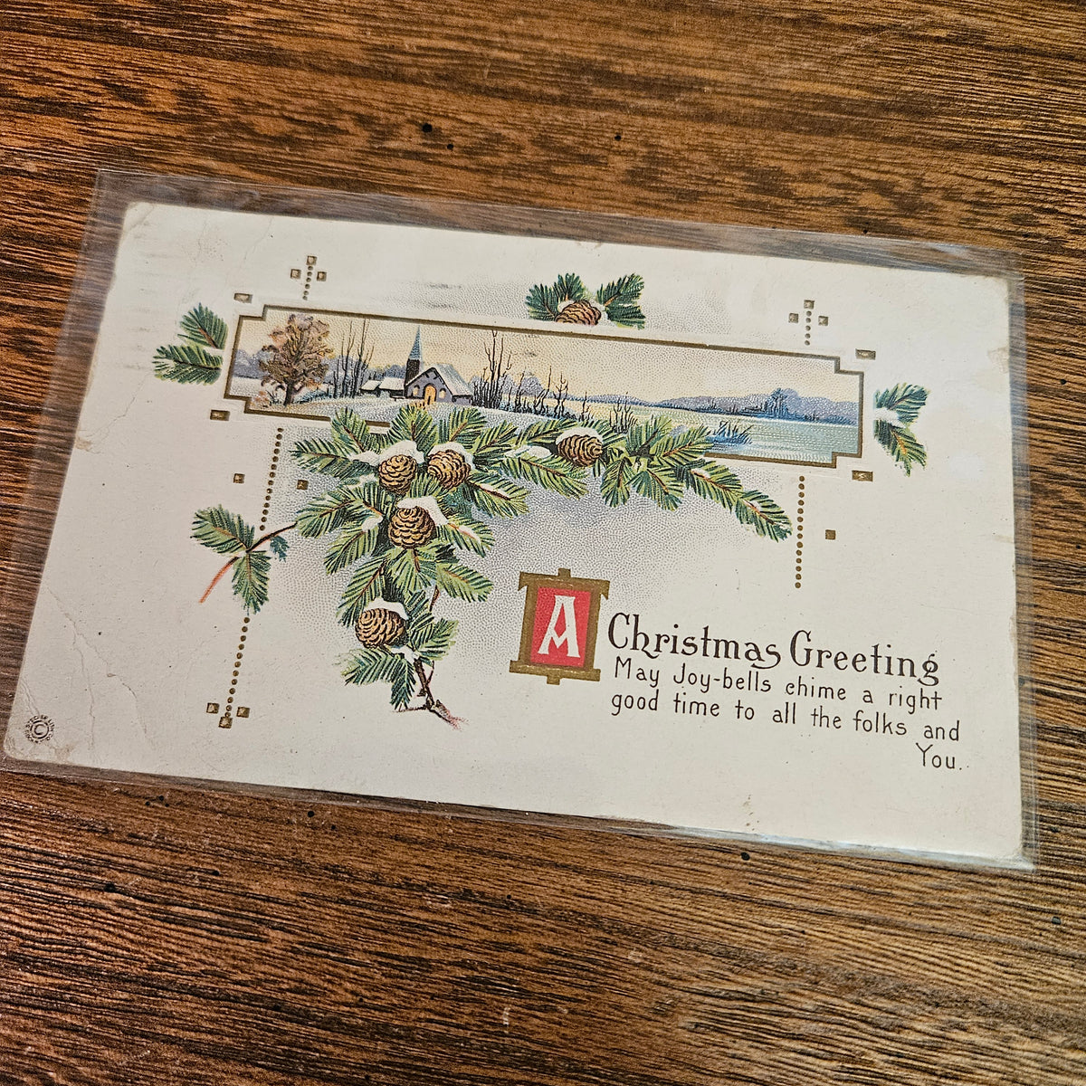 Antique Winter Christmas Postcards, Snowy Scenes, Set of 4