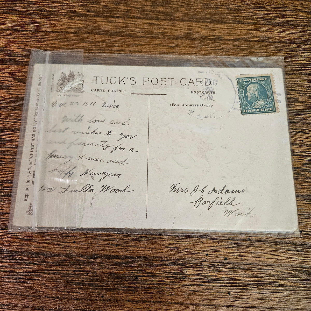 Antique Christmas Postcards with Holly & Winter Scenes, Set of 5