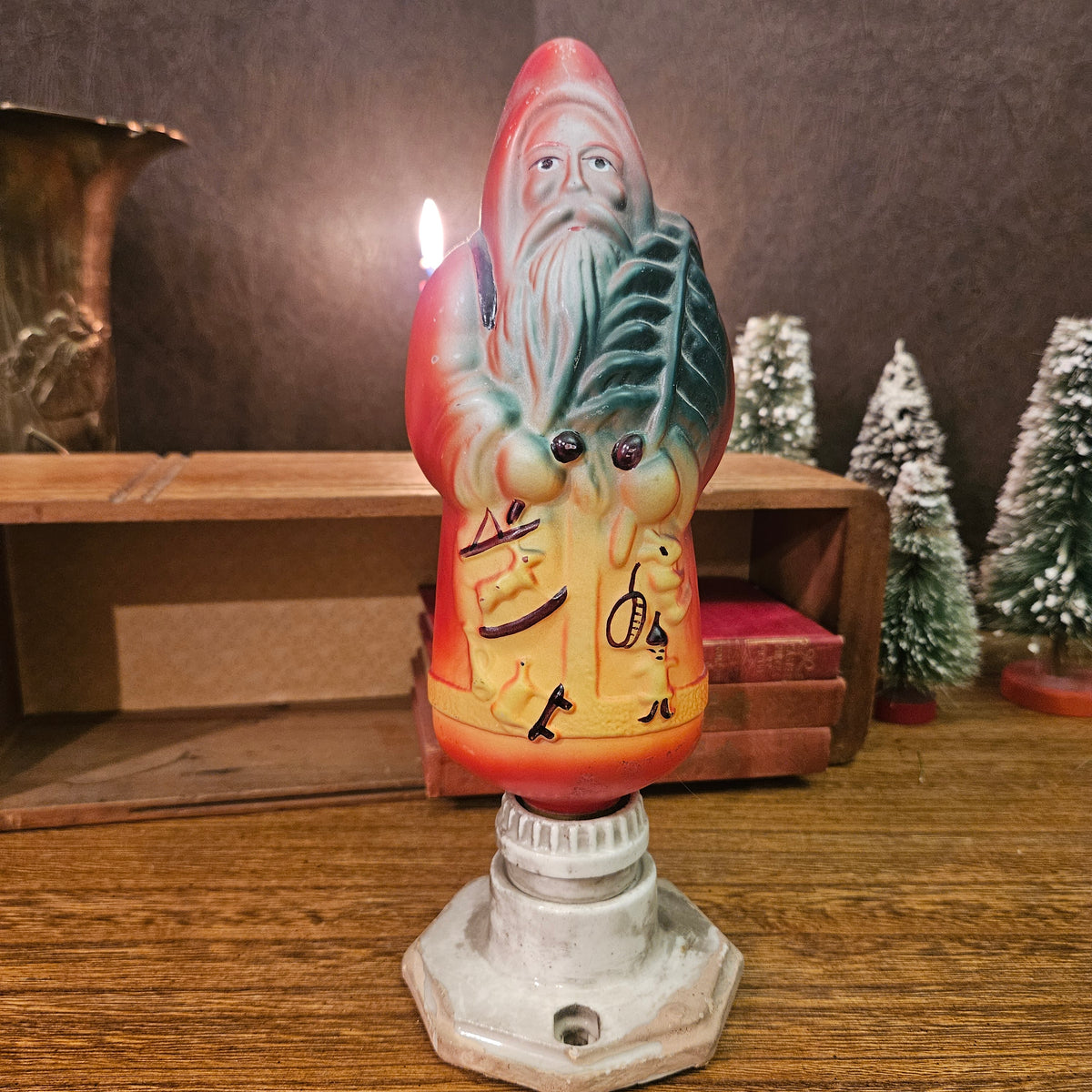 Antique Figural Santa Christmas Light with Leviton Porcelain Base