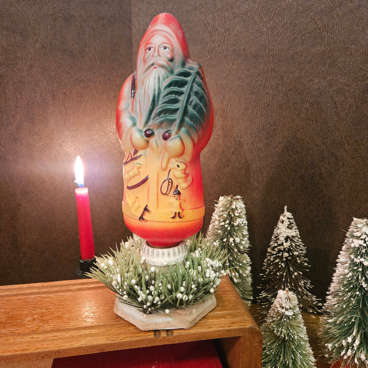 Antique Figural Santa Christmas Light with Leviton Porcelain Base