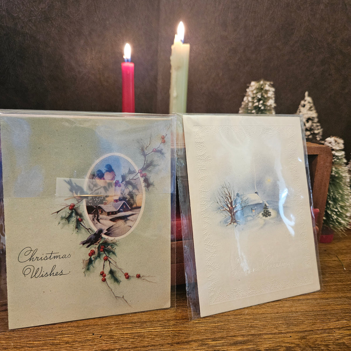 1945 Winter Cottage Christmas Cards, Set of 2