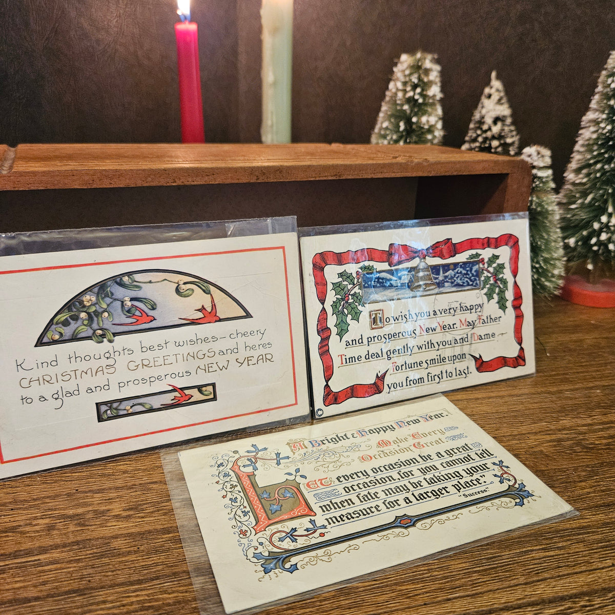 Antique Christmas & New Year Greeting Postcards, Set of 3