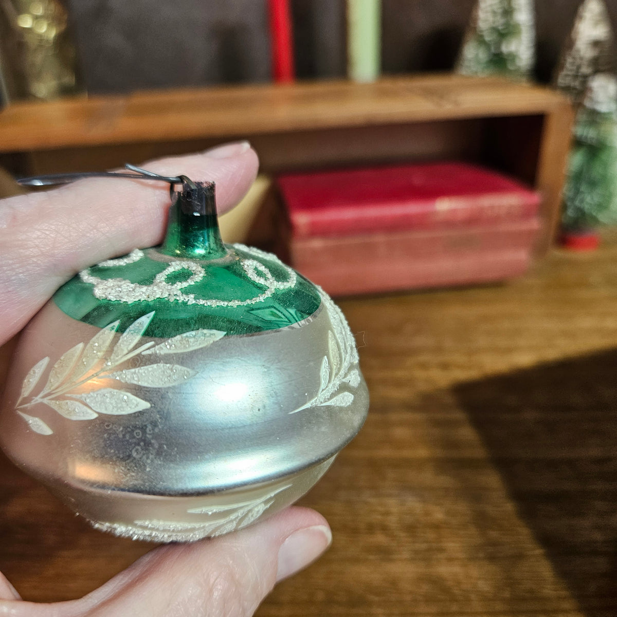 Set of 4 Vintage Glass Christmas Ornaments – Pinecone, Stripes & Glitter
