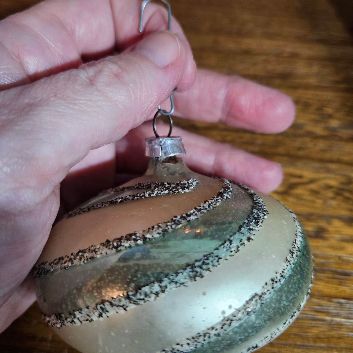 Set of 4 Vintage Glass Christmas Ornaments – Pinecone, Stripes & Glitter