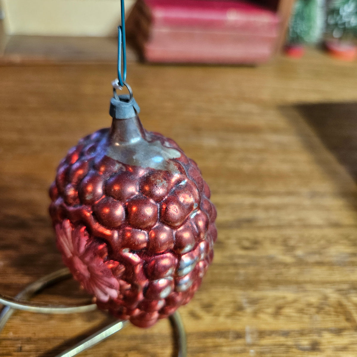 Set of 4 Vintage Glass Christmas Ornaments – Pinecone, Stripes & Glitter