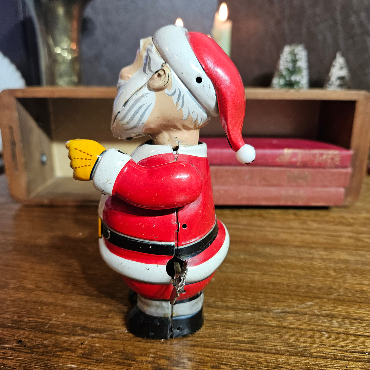 Vintage Japanese Tin Litho Mechanical Santa with Bell – Made in Japan