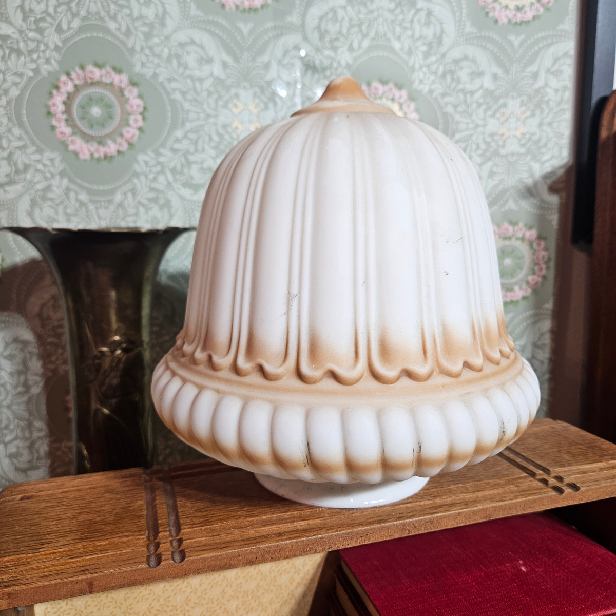 Vintage Frosted Glass Bell Lamp Shade – Ribbed Art Deco Style
